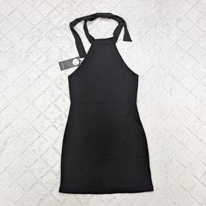 Privacy Please Dress Women's L Black Halter Ribbed Bodycon Mini Sleeveless